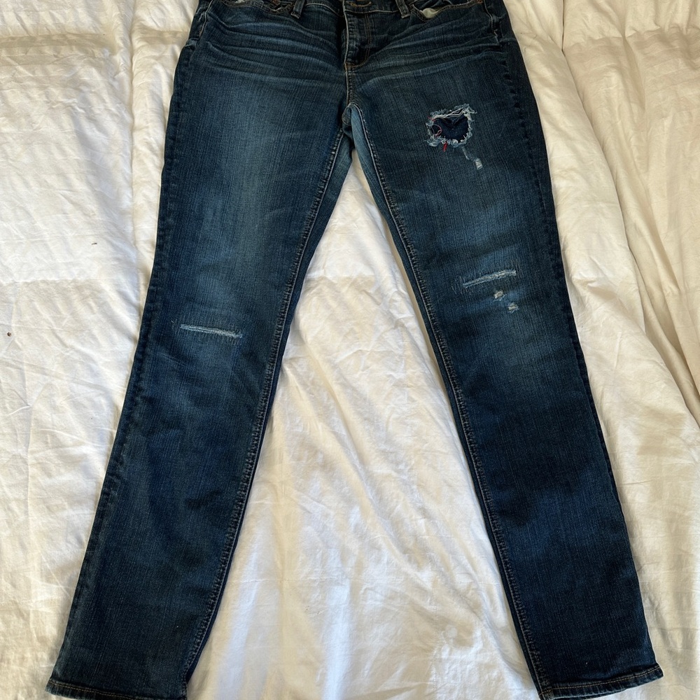 J. Crew Blue Skinny Jeans Distressed Design